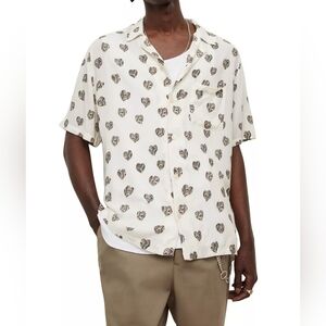 All Saints Snake Heart Relaxed Fit Printed Button Up Shirt Mens XL Extra Large